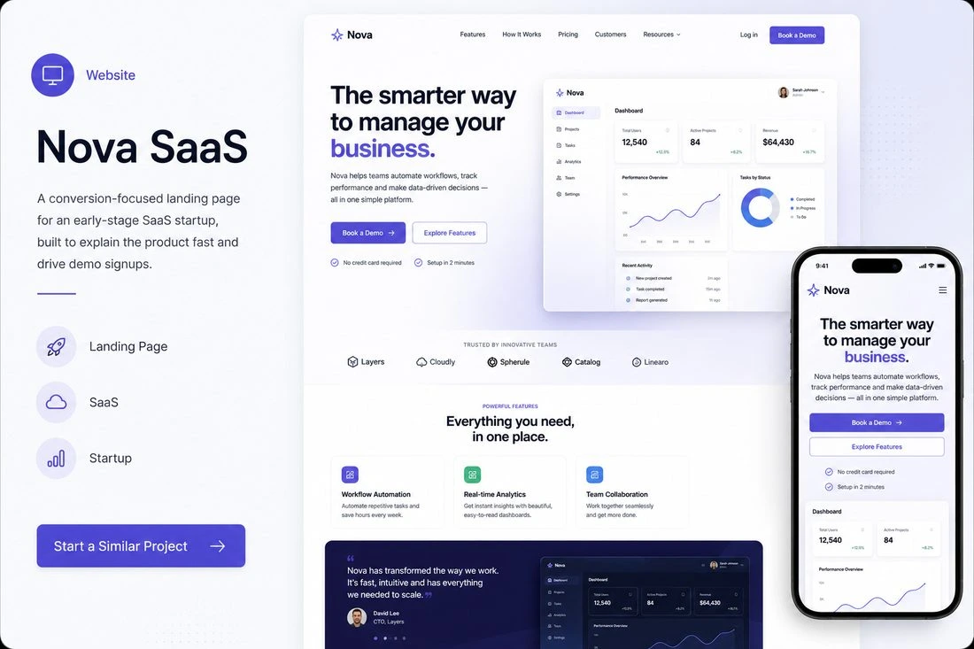 Startup landing page design